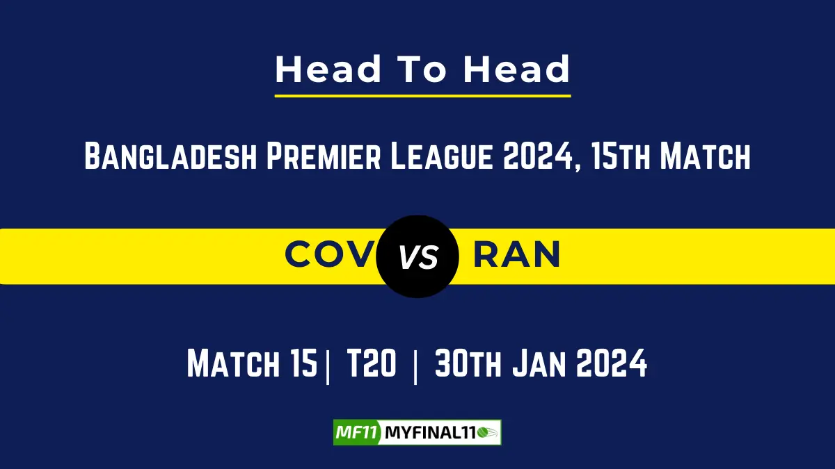 COV vs RAN Head to Head, player records, and player Battle, Top Batsmen & Top Bowlers records for 15th Match of Bangladesh Premier League T20 2024 [30th Jan 2024]