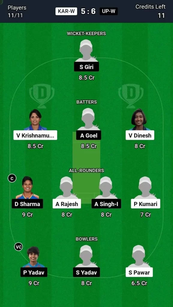 KAR-W vs UP-W Dream11 Team Prediction Today Match