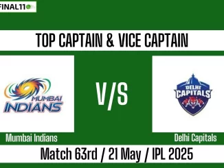 MI vs DC Top 3 Captain and Vice-Captain Pick 63rd Match
