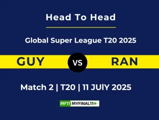 GUY vs RAN Player Battle & Head to Head Team Global Super League T20 2025